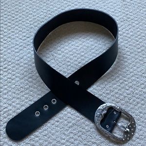 NEW Aldo black leather belt with silver buckle LG
